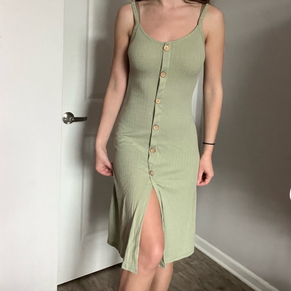 See You Monday Los Angeles Olive Green Button Up Dress